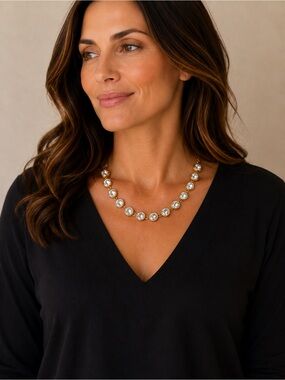 Gold-Tone Crystal Bezel Statement Necklace